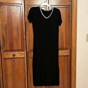 Cheibear black loungewear nightgown with Gray Trim